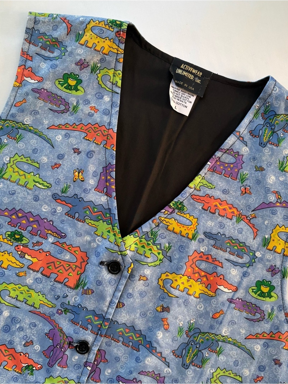 Vintage Maximalist Alligator Crocodile Print Colorful Vest Large